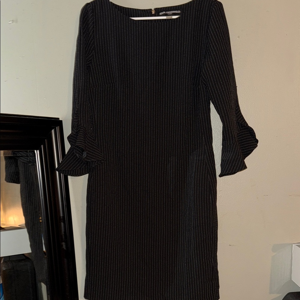 Karl Lagerfeld Black Pinstripe Long Sleeve Dress